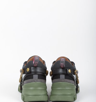 Gucci Flashtrek Crystal Black and Green Leather Sneakers
