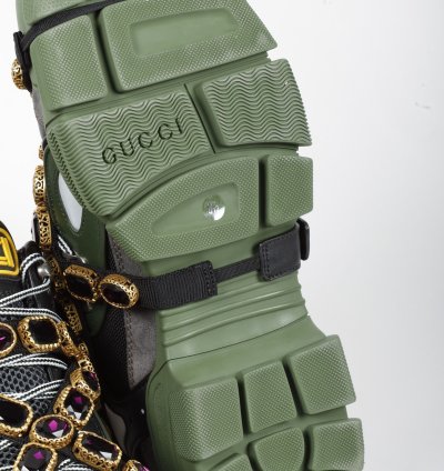 Gucci Flashtrek Crystal Black and Green Leather Sneakers