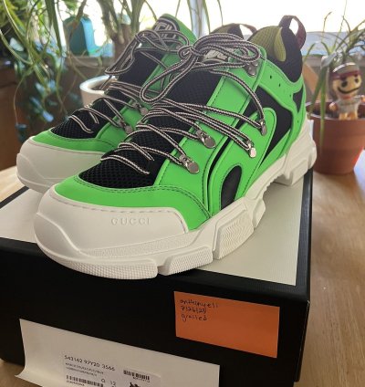 Gucci Flashtrek Neon Green Reflex Hiking Sneakers NEW