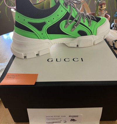Gucci Flashtrek Neon Green Reflex Hiking Sneakers NEW