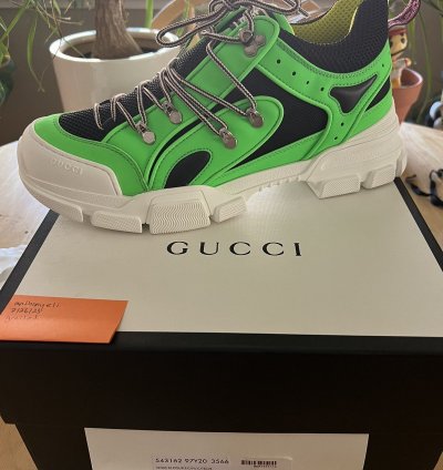Gucci Flashtrek Neon Green Reflex Hiking Sneakers NEW
