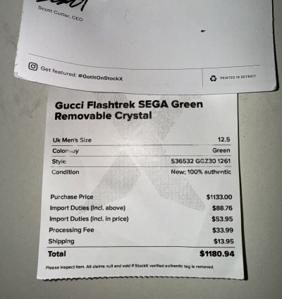 Gucci Flashtreks SEGA Green Removable crystals