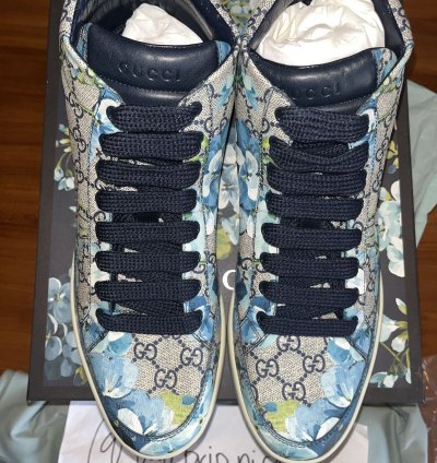 GUCCI Men Bloom Print Supreme GG Blue Hi Top Sneaker