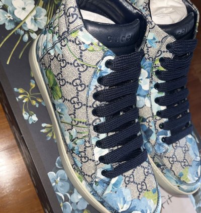 GUCCI Men Bloom Print Supreme GG Blue Hi Top Sneaker