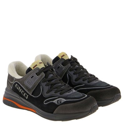 Gucci Men Suede Ultrapace Running Sneaker Grey Orange