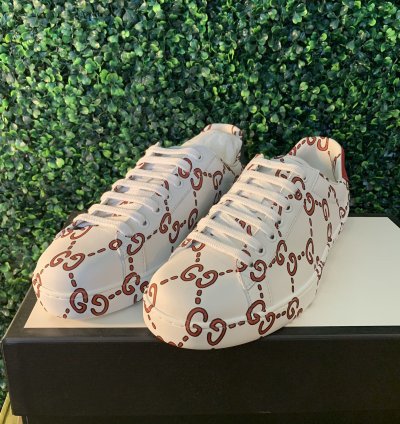 Gucci red white wavy monogram ace sneaker