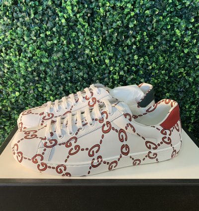 Gucci red white wavy monogram ace sneaker