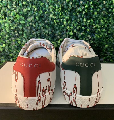 Gucci red white wavy monogram ace sneaker