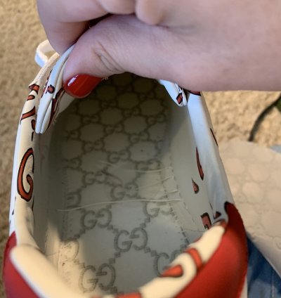 Gucci red white wavy monogram ace sneaker