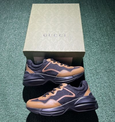 Gucci Rhyton Maxi GG Supreme Black Khaki Beige Size 7 5