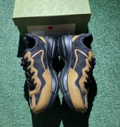 Gucci Rhyton Maxi GG Supreme Black Khaki Beige Size 7 5