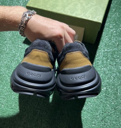 Gucci Rhyton Maxi GG Supreme Black Khaki Beige Size 7 5