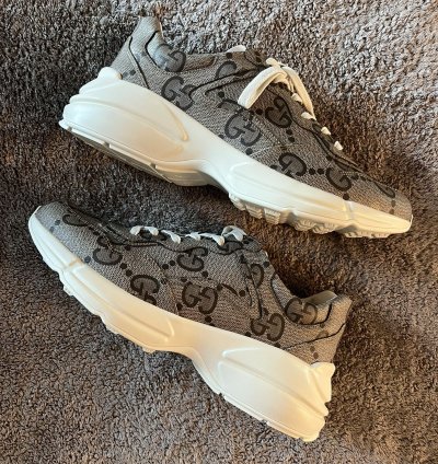 GUCCI RHYTON SNEAKER GG SUPREME LOGO BEIGE SIZE 12 UK 11