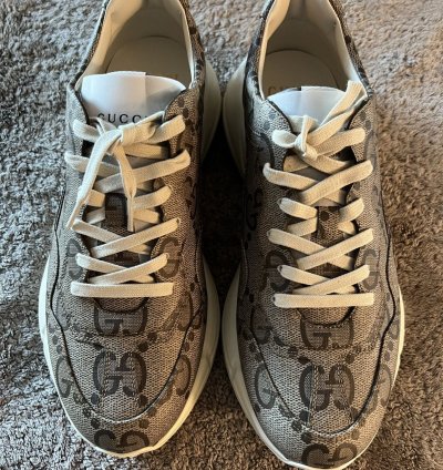 GUCCI RHYTON SNEAKER GG SUPREME LOGO BEIGE SIZE 12 UK 11