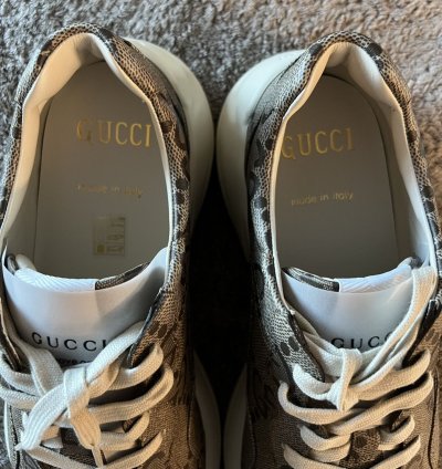 GUCCI RHYTON SNEAKER GG SUPREME LOGO BEIGE SIZE 12 UK 11