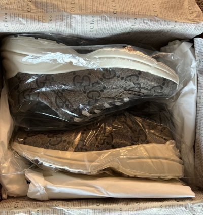 GUCCI RHYTON SNEAKER GG SUPREME LOGO BEIGE SIZE 12 UK 11