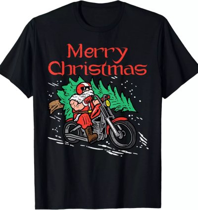 Merry Christmas Biker Santa Xmas Motorcycle Bike T-Shirt Size S-5XL