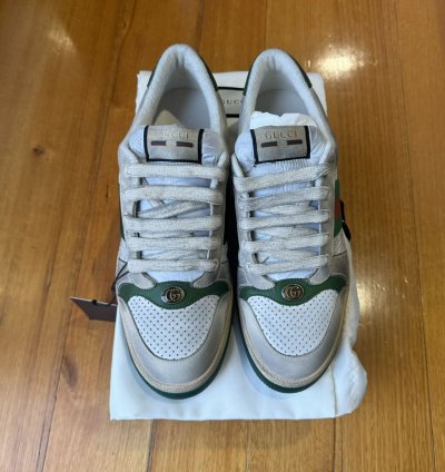 Gucci Screener Vintage Leather Low Top Sneakers White Beige