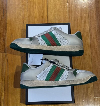 Gucci Screener Vintage Leather Low Top Sneakers White Beige