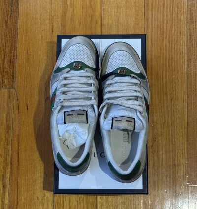 Gucci Screener Vintage Leather Low Top Sneakers White Beige