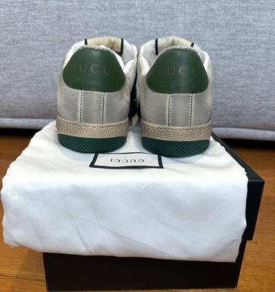Gucci Screener Vintage Leather Low Top Sneakers White Beige
