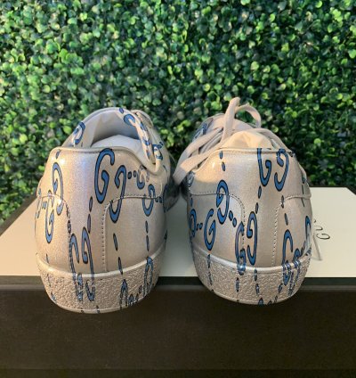 Gucci silver blue wavy monogram ace sneakers