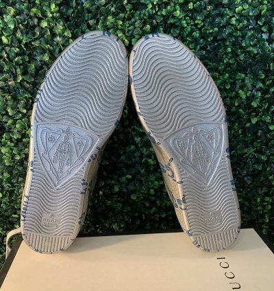 Gucci silver blue wavy monogram ace sneakers