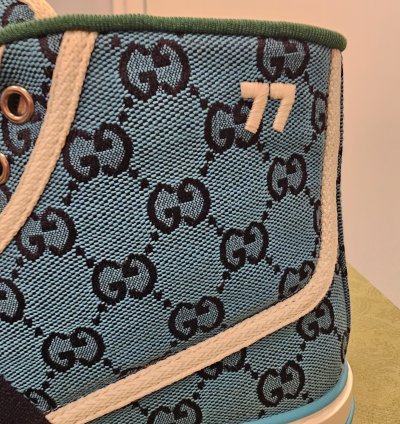 Gucci Tennis 1977 High Top Turquoise Navy Logo Monogram Sz 9