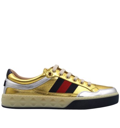 Gucci Web Leather Screener Sneakers