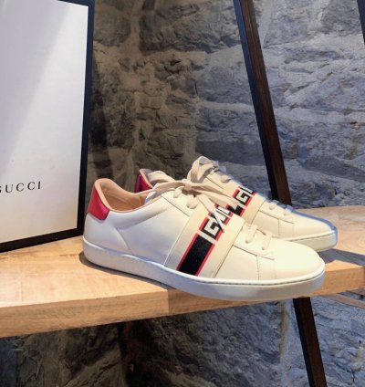 Gucci White Ace Elastic Band Striped Logo Low-top Sneakers