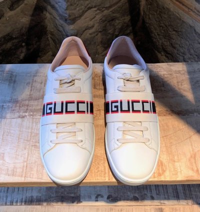 Gucci White Ace Elastic Band Striped Logo Low-top Sneakers