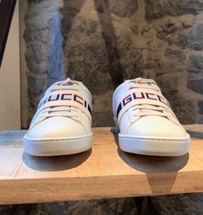 Gucci White Ace Elastic Band Striped Logo Low-top Sneakers