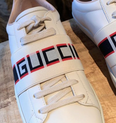 Gucci White Ace Elastic Band Striped Logo Low-top Sneakers