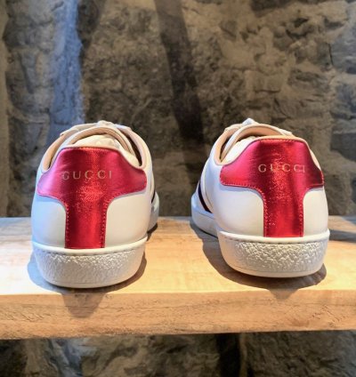 Gucci White Ace Elastic Band Striped Logo Low-top Sneakers