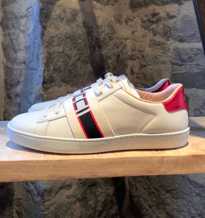 Gucci White Ace Elastic Band Striped Logo Low-top Sneakers