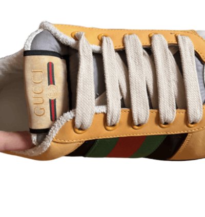 Gucci Yellow Web Suede Stripe Screener Sneaker Shoe 9 42