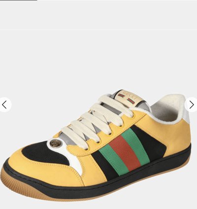 Gucci Yellow Web Suede Stripe Screener Sneaker Shoe 9 42