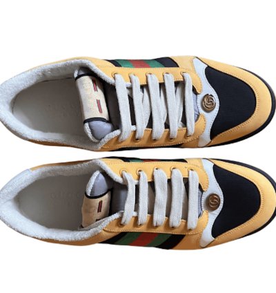 Gucci Yellow Web Suede Stripe Screener Sneaker Shoe 9 42