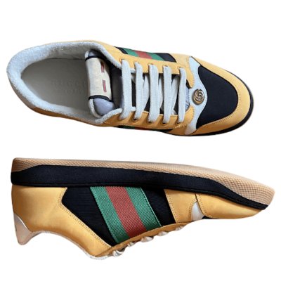 Gucci Yellow Web Suede Stripe Screener Sneaker Shoe 9 42