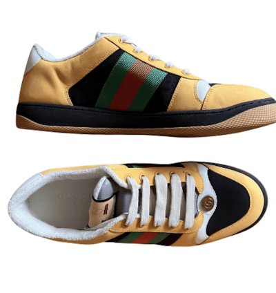 Gucci Yellow Web Suede Stripe Screener Sneaker Shoe 9 42