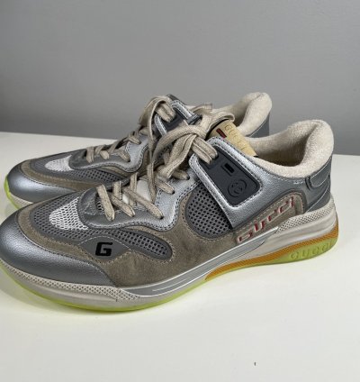 New Auth Gucci Ultrapace Sneaker Silver Metallic Men US 10