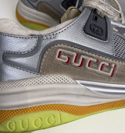 New Auth Gucci Ultrapace Sneaker Silver Metallic Men US 10