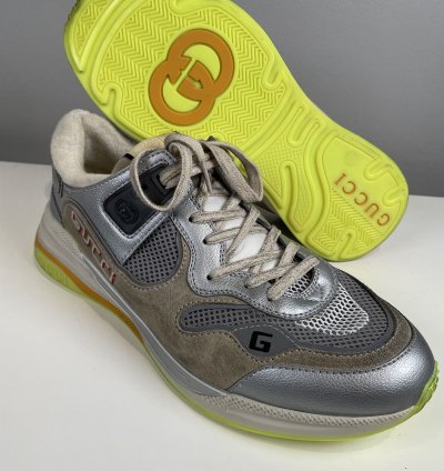 New Auth Gucci Ultrapace Sneaker Silver Metallic Men US 10