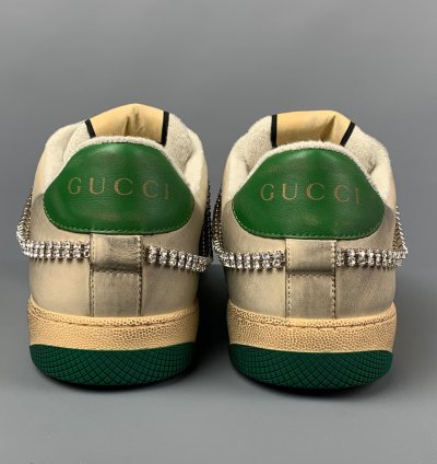 Off White Green Distressed Leather Crystal Screener Sneakers