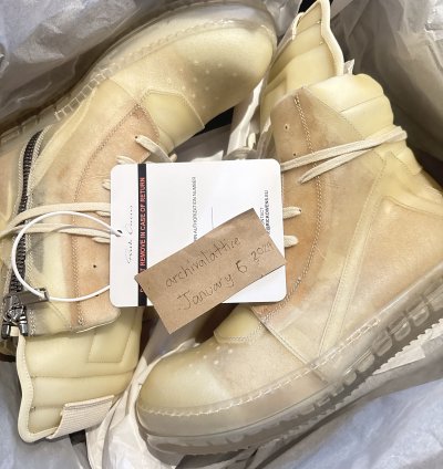 RICK OWENS SS23 EDFU GEOBASKET TRANSPARENT COW LEATHER