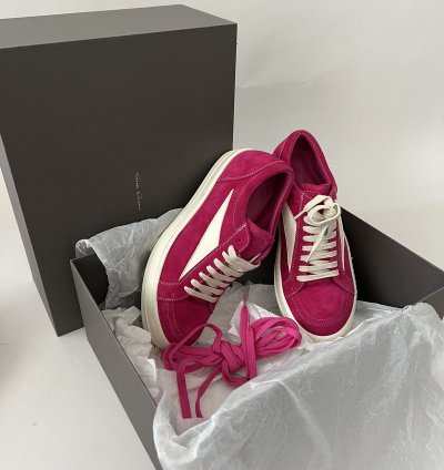 Rick Owens SS23 Edfu Vintage Hot Pink Suede Sneakers