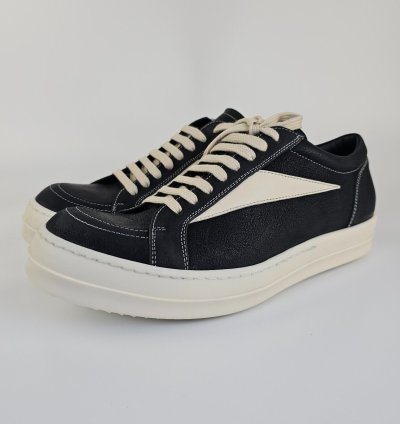 Rick Owens Vintage Black Grained Leather Sneakers New 42 5