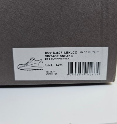Rick Owens Vintage Black Grained Leather Sneakers New 42 5