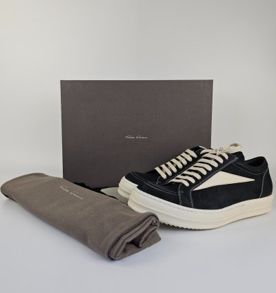 Rick Owens Vintage Black Grained Leather Sneakers New 42 5