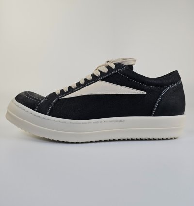 Rick Owens Vintage Black Grained Leather Sneakers New 42 5